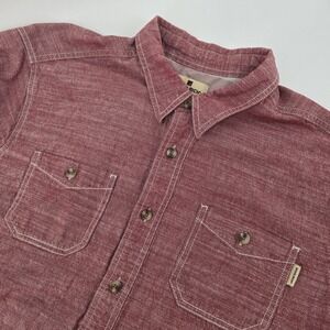 Woolrich Mens Large Red Chambray Button Front Short Sleeve Shirt XL